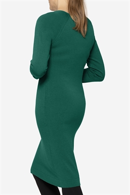 Green nursing dress in Merino - Shown from the back