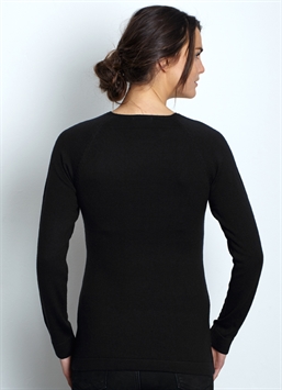 Black nursing sweater -  100% Merino wool   - seen from behind