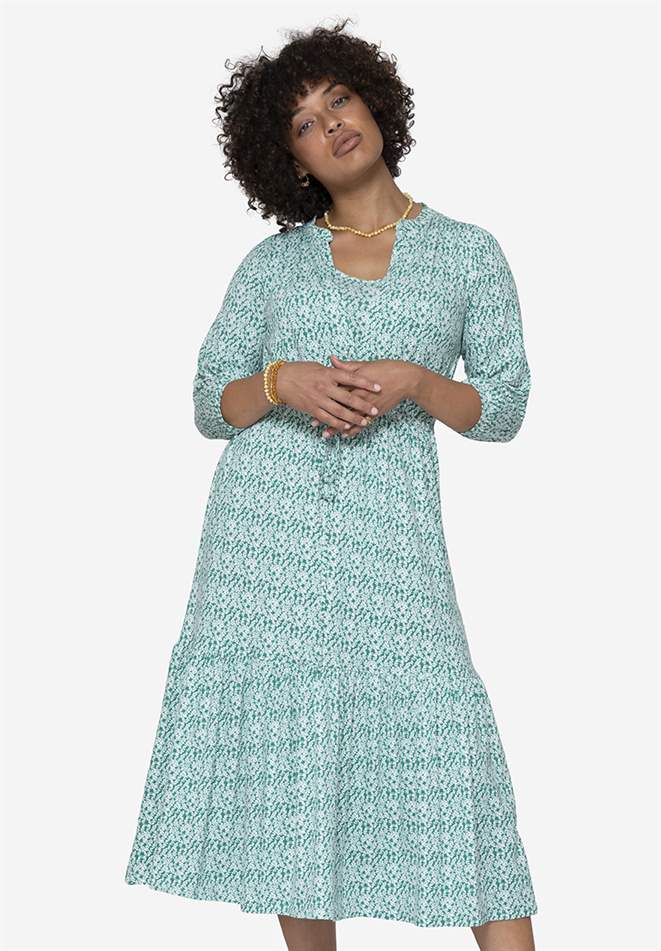 Green floral bohemian nursing dress - front view