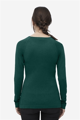 Green Nursing Sweater in 100% merino wool - Seen from behind