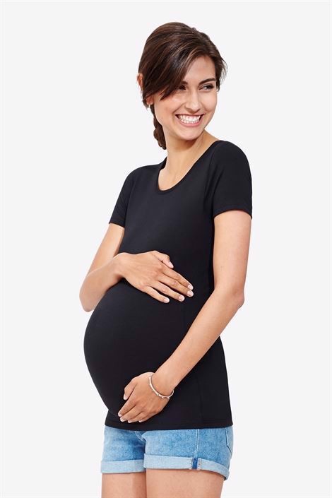 Short sleeved black nursing Top made of organic cotton - Maternity